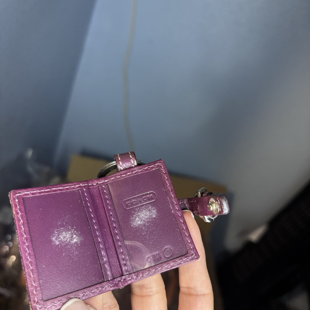 Vtg Coach Purple Signature Leather Photo Frame Keychain Purse Charm - Picture 4 of 4